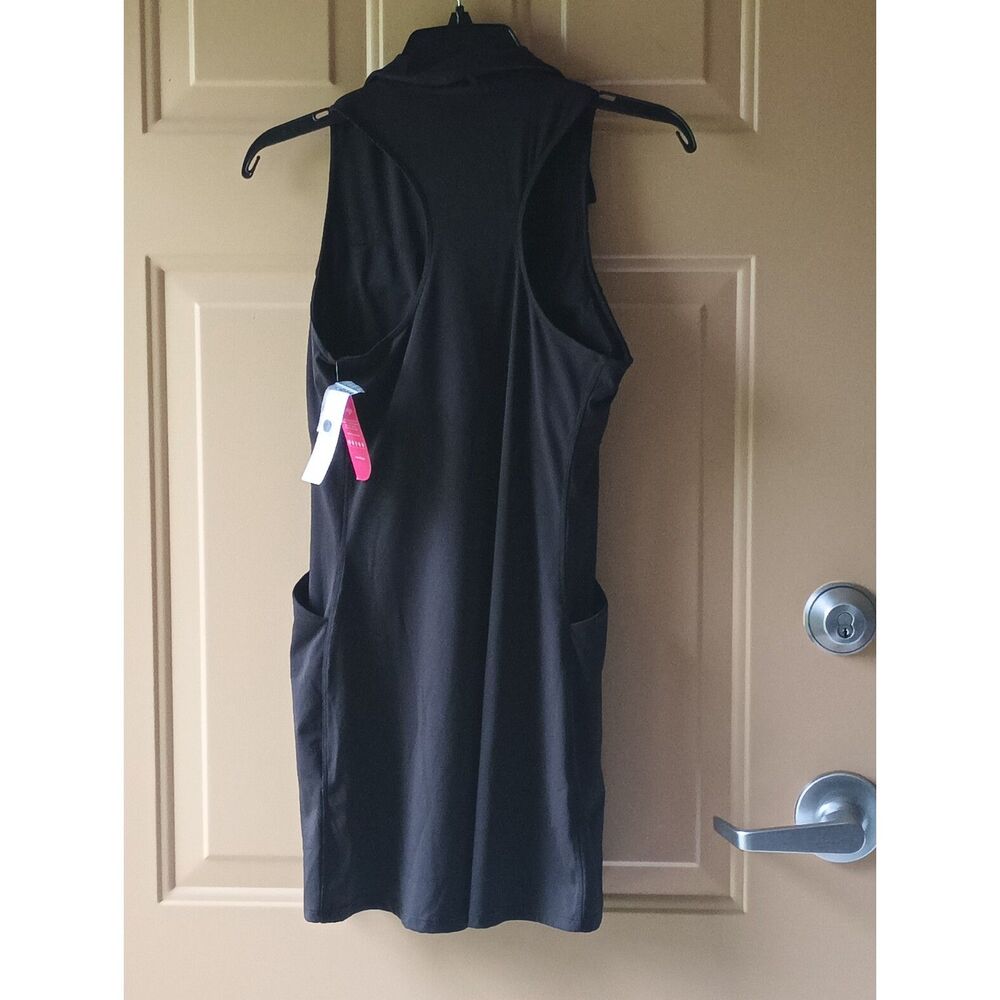 IUGA Black Sleeveless Polo Tennis Dress Built-in Bra Inserts Pockets NWT M - Picture 2 of 3